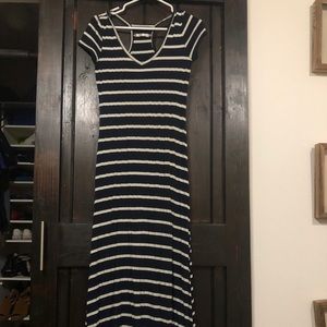 Navy Blue and White Maxi Dress